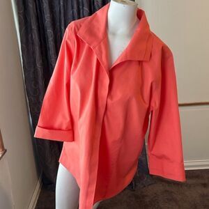 Gold Label Investments Tangerine Peach button down 3/4 sleeves top, size 16